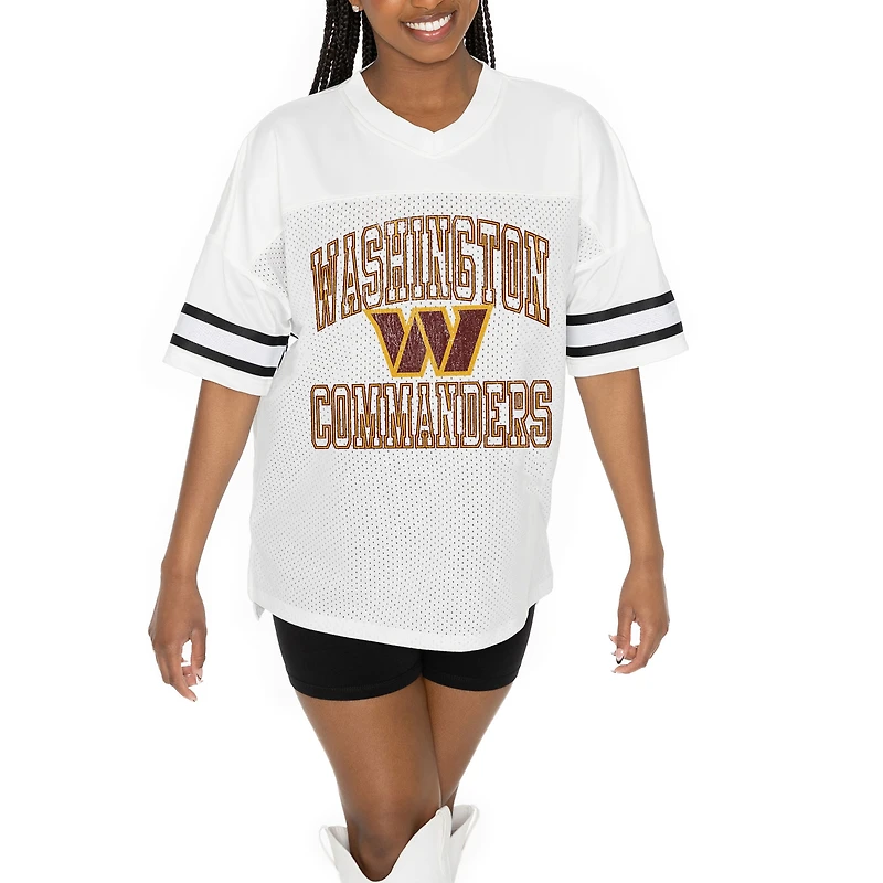 Women's Gameday Couture White Washington Commanders Oversized Sporty Mesh V-Neck Top