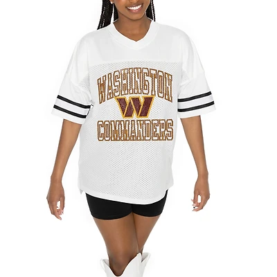 Women's Gameday Couture  White Washington Commanders Oversized Sporty Mesh V-Neck Top
