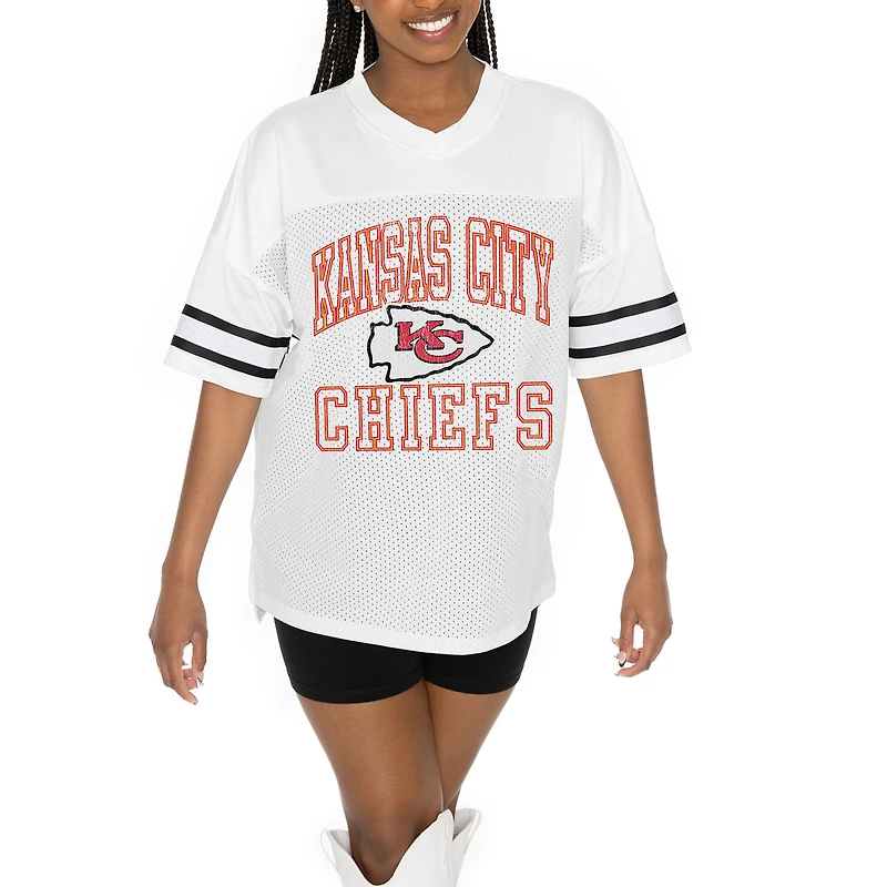 Women's Gameday Couture White Kansas City Chiefs Oversized Sporty Mesh V-Neck Top