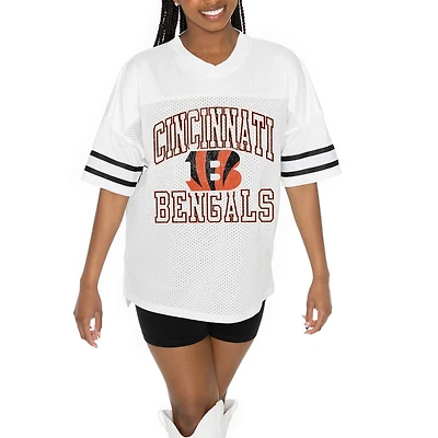 Women's Gameday Couture  White Cincinnati Bengals Oversized Sporty Mesh V-Neck Top