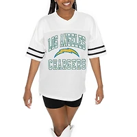 Women's Gameday Couture  White Los Angeles Chargers Oversized Sporty Mesh V-Neck Top