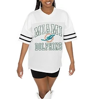 Women's Gameday Couture  White Miami Dolphins Oversized Sporty Mesh V-Neck Top