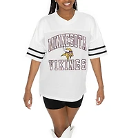 Women's Gameday Couture  White Minnesota Vikings Oversized Sporty Mesh V-Neck Top