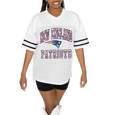 Women's Gameday Couture  White New England Patriots Oversized Sporty Mesh V-Neck Top