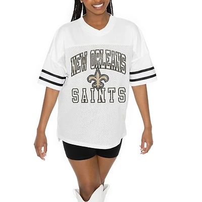 Women's Gameday Couture  White New Orleans Saints Oversized Sporty Mesh V-Neck Top