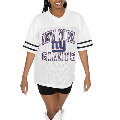 Women's Gameday Couture  White New York Giants Oversized Sporty Mesh V-Neck Top
