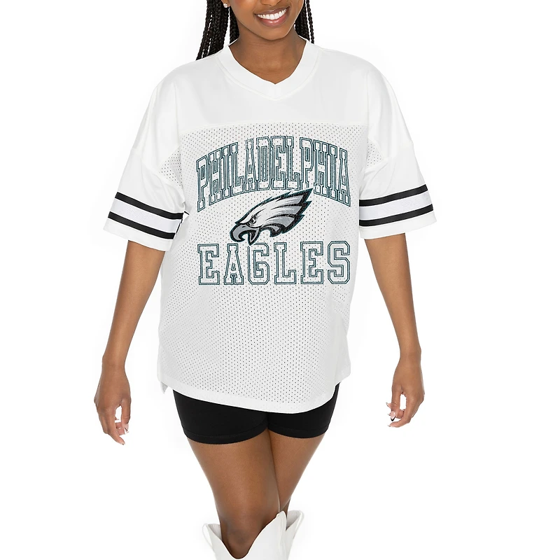 Women's Gameday Couture  White Philadelphia Eagles Oversized Sporty Mesh V-Neck Top