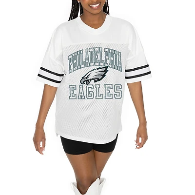 Women's Gameday Couture  White Philadelphia Eagles Oversized Sporty Mesh V-Neck Top