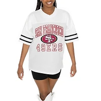 Women's Gameday Couture  White San Francisco 49ers Oversized Sporty Mesh V-Neck Top