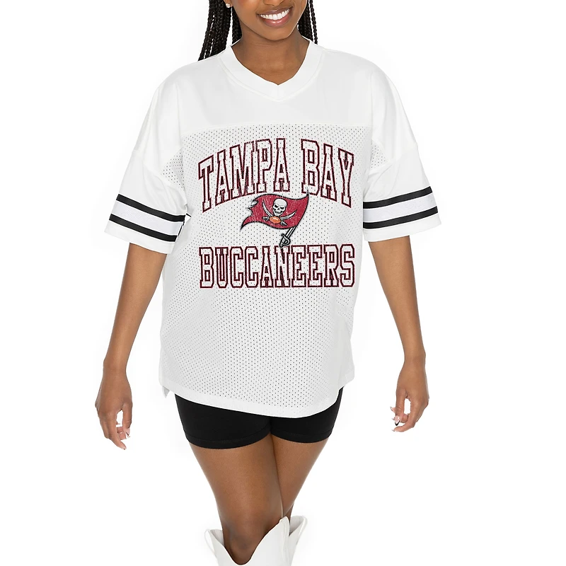 Women's Gameday Couture  White Tampa Bay Buccaneers Oversized Sporty Mesh V-Neck Top