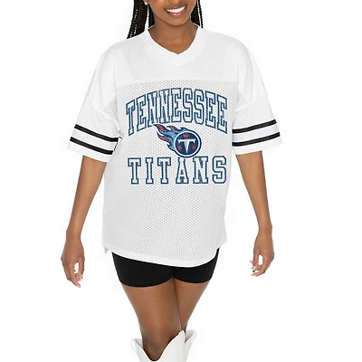 Women's Gameday Couture  White Tennessee Titans Oversized Sporty Mesh V-Neck Top