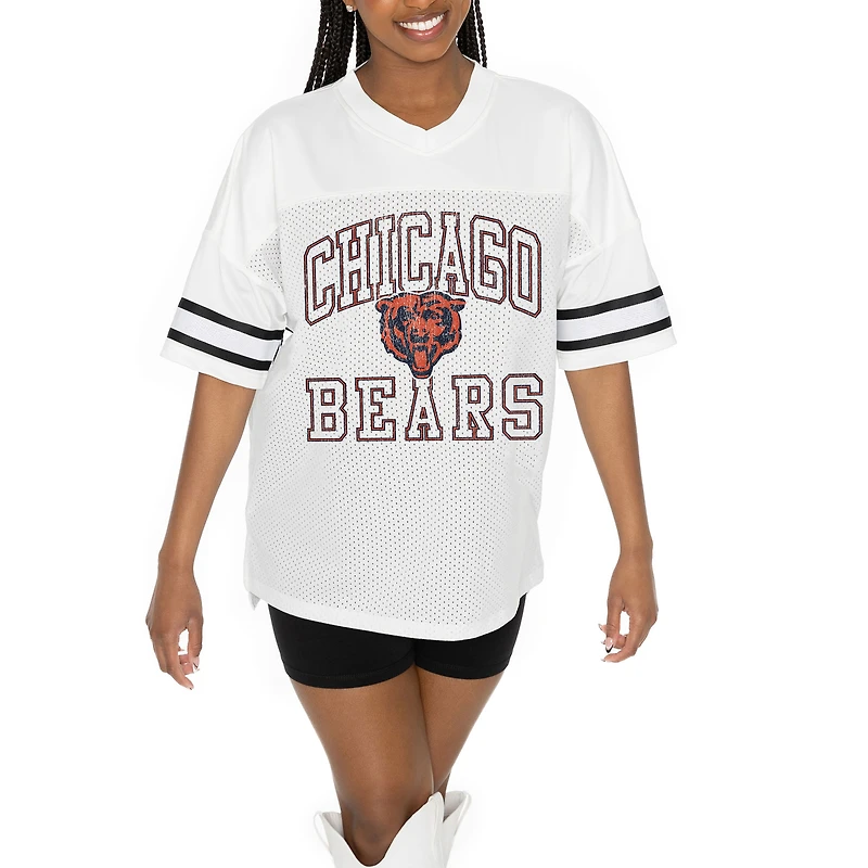 Women's Gameday Couture  White Chicago Bears Oversized Sporty Mesh V-Neck Top