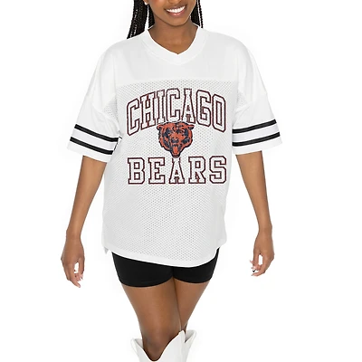 Women's Gameday Couture  White Chicago Bears Oversized Sporty Mesh V-Neck Top