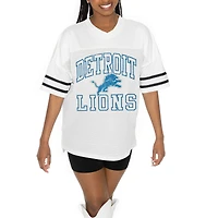 Women's Gameday Couture  White Detroit Lions Oversized Sporty Mesh V-Neck Top