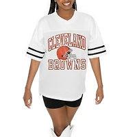 Women's Gameday Couture  White Cleveland Browns Oversized Sporty Mesh V-Neck Top