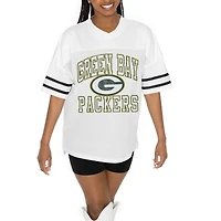 Women's Gameday Couture  White Green Bay Packers Oversized Sporty Mesh V-Neck Top