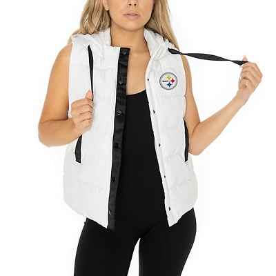 Women's Gameday Couture  White Pittsburgh Steelers Hooded Full-Snap Puffer Vest
