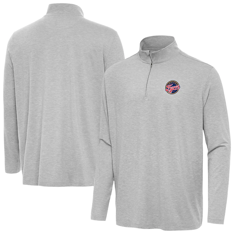Men's Antigua Heather Gray Indiana Fever Hunk Quarter-Zip Top