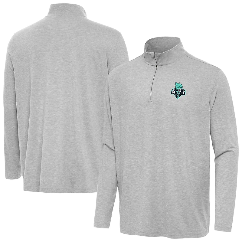 Men's Antigua  Heather Gray New York Liberty Hunk Quarter-Zip Top