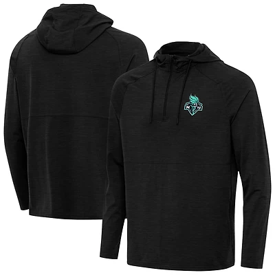 Men's Antigua Heather Black New York Liberty Spikes Raglan Quarter-Zip Hoodie