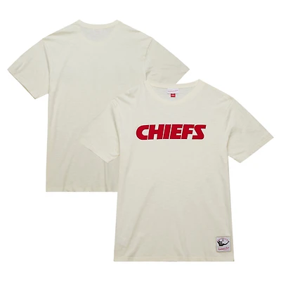 Men's Mitchell & Ness  Cream Kansas City Chiefs Vintage Logo Heritage Slub T-Shirt