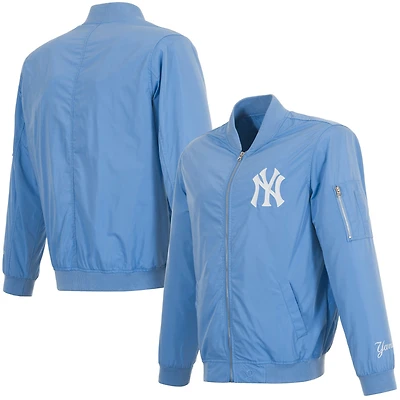 Men's JH Design  Light Blue New York Yankees Nylon Bomber Full-Zip Jacket