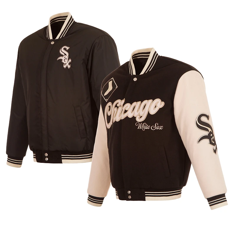 Men's JH Design  Black Chicago White Sox Reversible Wool Full-Zip Jacket