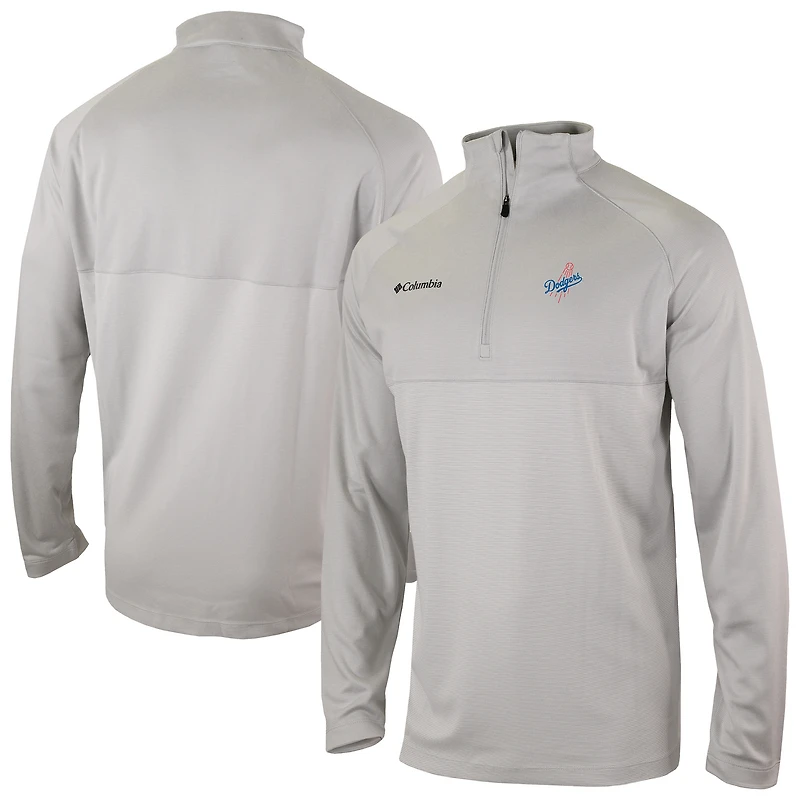 Men's Columbia Heather Gray Los Angeles Dodgers Omni-Wick Rockin' It Raglan Quarter-Zip Top
