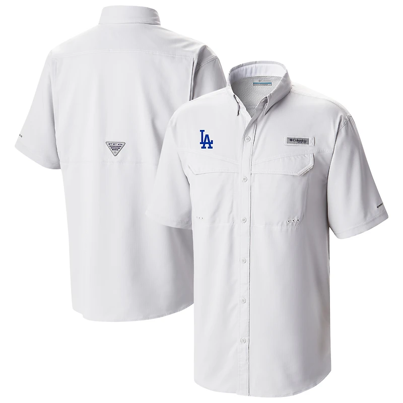 Men's Columbia White Los Angeles Dodgers Omni-Wick Low Drag Offshore Button-Up Shirt
