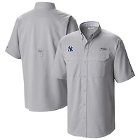 Men's Columbia  Gray New York Yankees Omni-Wick Low Drag Offshore Button-Up Shirt