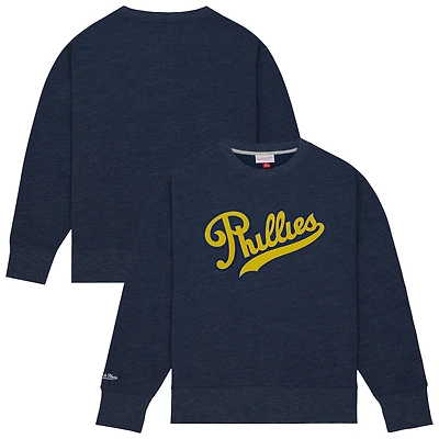 Men's Mitchell & Ness  Heather Navy Philadelphia Phillies Playoff Win Vintage 2.0 Pullover Sweatshirt