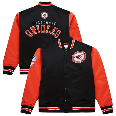 Men's Mitchell & Ness  Black Baltimore Orioles Primetime Vintage Logo Satin Full-Snap Jacket