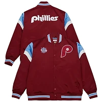 Men's Mitchell & Ness  Burgundy Philadelphia Phillies Heavyweight Button Front Satin Full-Snap Jacket