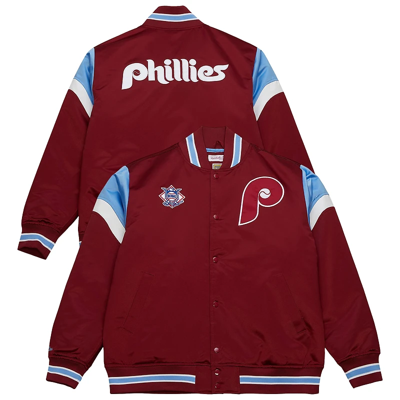 Men's Mitchell & Ness Burgundy Philadelphia Phillies Heavyweight Button Front Satin Full-Snap Jacket
