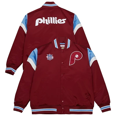 Men's Mitchell & Ness  Burgundy Philadelphia Phillies Heavyweight Button Front Satin Full-Snap Jacket