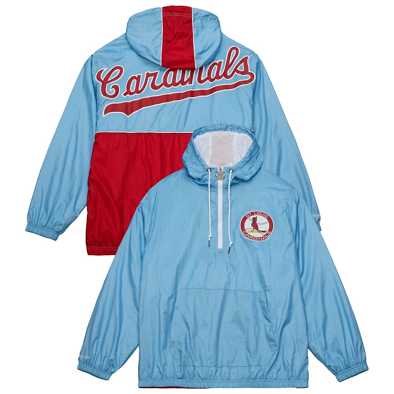 Men's Mitchell & Ness  Light Blue St. Louis Cardinals Team OG 2.0 Anorak Half-Zip Windbreaker Hoodie Jacket