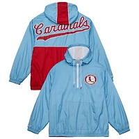 Men's Mitchell & Ness  Light Blue St. Louis Cardinals Team OG 2.0 Anorak Half-Zip Windbreaker Hoodie Jacket