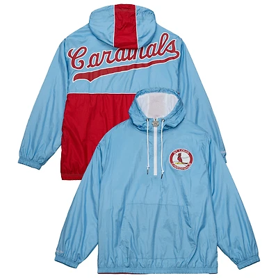 Men's Mitchell & Ness  Light Blue St. Louis Cardinals Team OG 2.0 Anorak Half-Zip Windbreaker Hoodie Jacket
