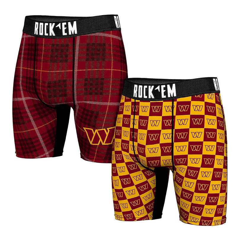 Men's Rock Em Socks Washington Commanders Two-Pack Plaid and Checkerboard Boxer Briefs