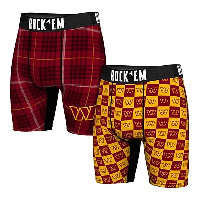 Men's Rock Em Socks Washington Commanders Two-Pack Plaid and Checkerboard Boxer Briefs