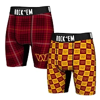 Men's Rock Em Socks   Washington Commanders Two-Pack Plaid and Checkerboard Boxer Briefs