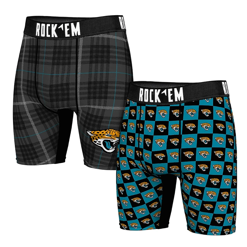 Men's Rock Em Socks Jacksonville Jaguars Two-Pack Plaid and Checkerboard Boxer Briefs
