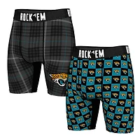 Men's Rock Em Socks   Jacksonville Jaguars Two-Pack Plaid and Checkerboard Boxer Briefs