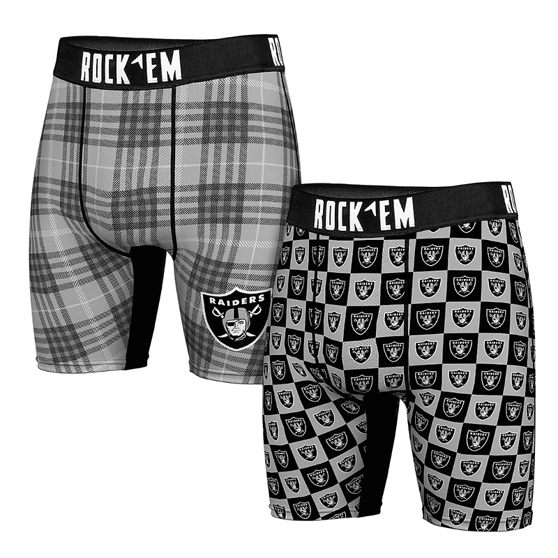 Men's Rock Em Socks   Las Vegas Raiders Two-Pack Plaid and Checkerboard Boxer Briefs