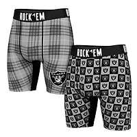 Men's Rock Em Socks   Las Vegas Raiders Two-Pack Plaid and Checkerboard Boxer Briefs