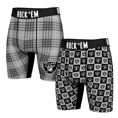 Men's Rock Em Socks   Las Vegas Raiders Two-Pack Plaid and Checkerboard Boxer Briefs