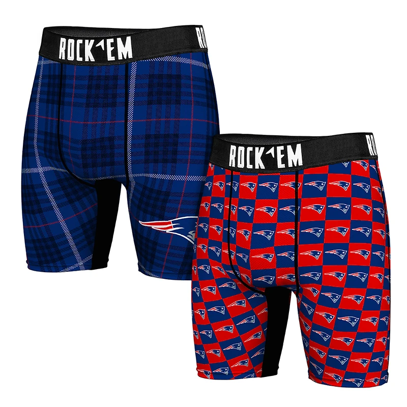 Men's Rock Em Socks New England Patriots Two-Pack Plaid and Checkerboard Boxer Briefs