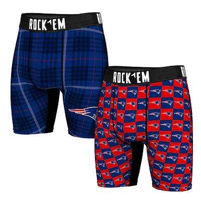 Men's Rock Em Socks New England Patriots Two-Pack Plaid and Checkerboard Boxer Briefs