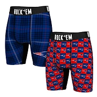 Men's Rock Em Socks   New England Patriots Two-Pack Plaid and Checkerboard Boxer Briefs