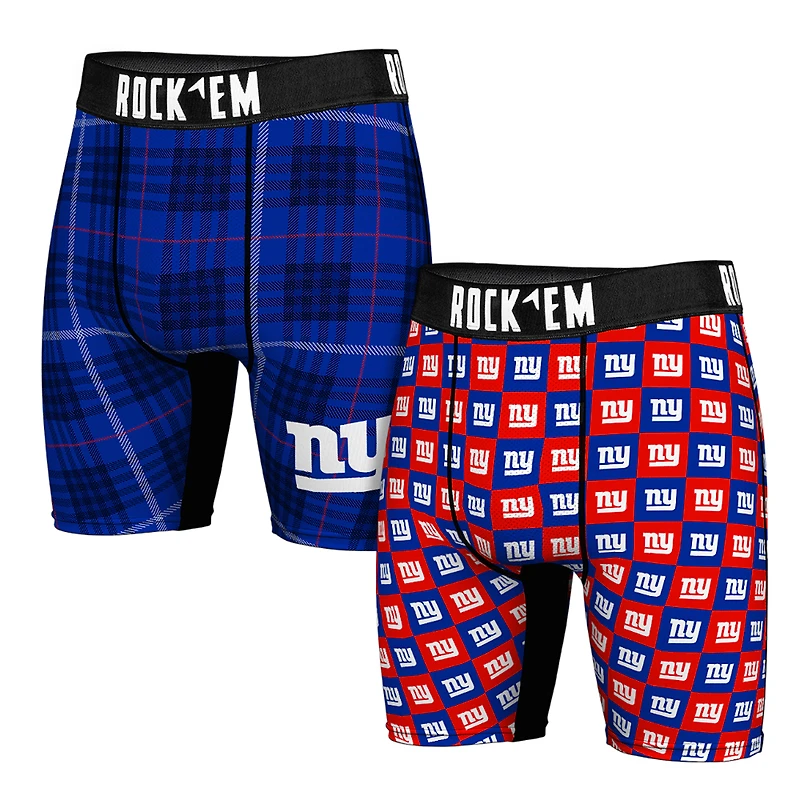 Men's Rock Em Socks New York Giants Two-Pack Plaid and Checkerboard Boxer Briefs